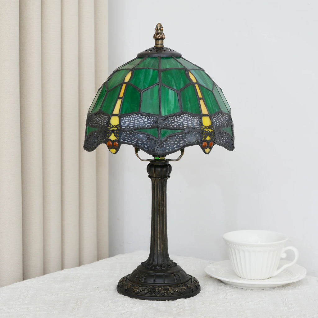 Lampe de chevet Tiffany en vitrail, libellule, paon ou morse, 20 cm