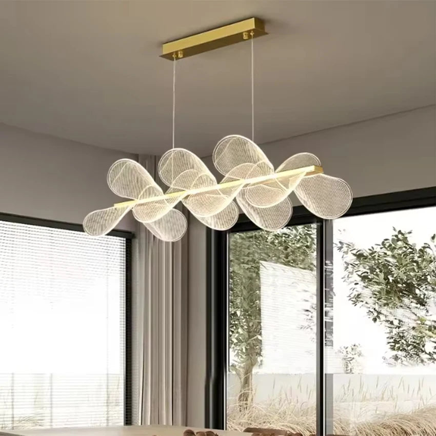 Lustre LED anneau doré à pétales en acrylique transparent