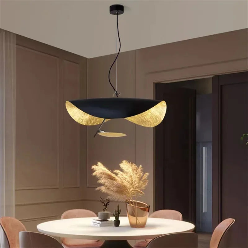 Lustre soucoupe noir ou blanc à intérieur doré, LED Ø 40 à 80cm
