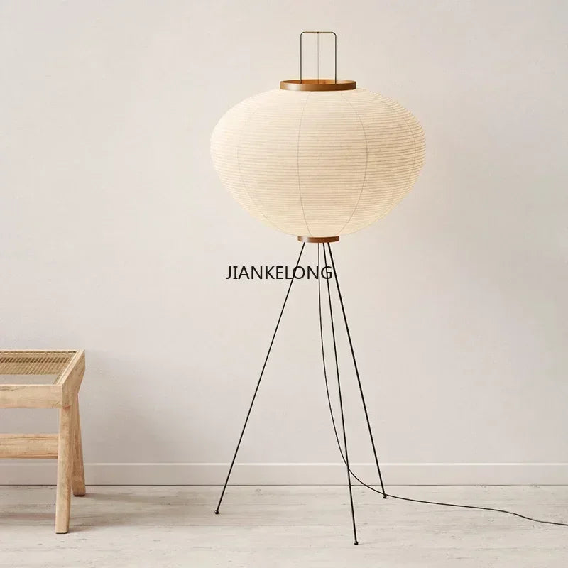 Lampadaire lanterne en papier de riz sur trépied noir, 120 cm