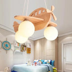 Lustre avion en bois pour chambre d'enfant, 3 globes en verre