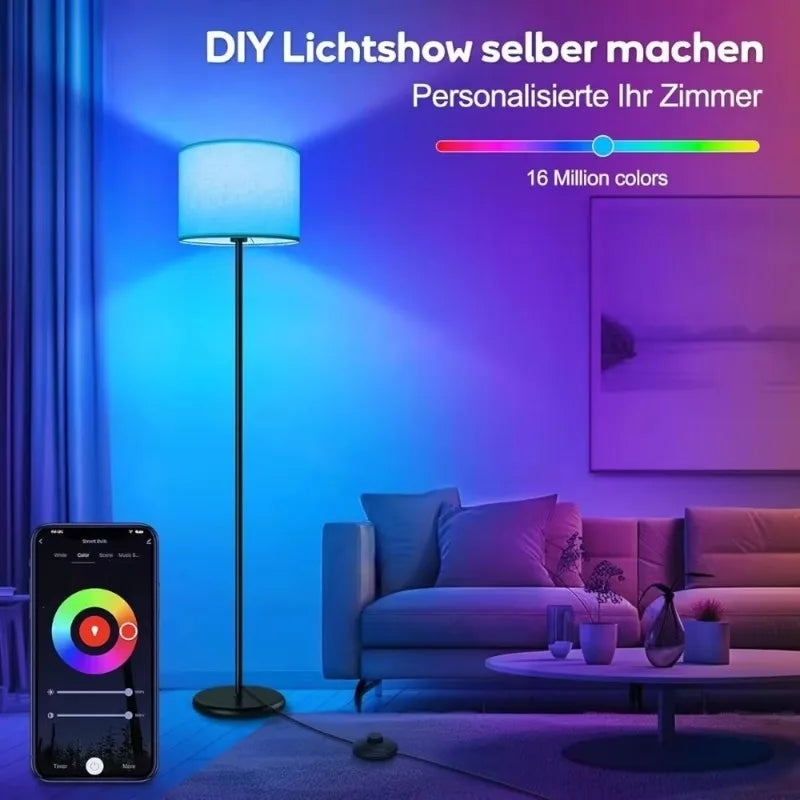Lampadaire connecté RVB à abat-jour en lin, 2 ampoules LED E27