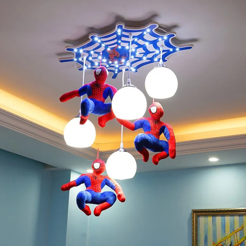 Lustre chambre d'enfant toile d'araignée et super-héros, LED