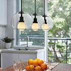 Suspension cloche en verre Ø 25 cm, 1 ou 3 lumières, ampoule fournie