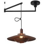 Suspension déportée soucoupe effet bois et bras noir, Ø 40 cm