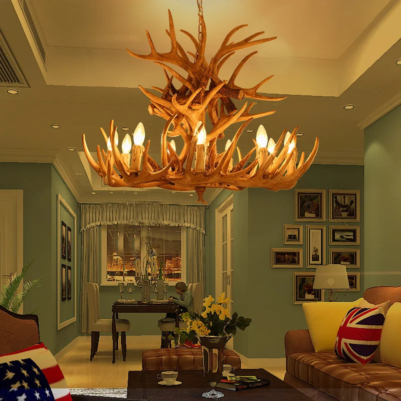 Lustre bois de cerf en résine, 4 à 9 chandelles E14, esprit chalet