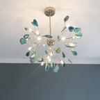 Lustre luciole en métal doré et tranches d'agate colorées, 15 modèles