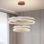Suspension LED anneaux effet cristal, aluminium brossé, Ø 40 à 80 cm