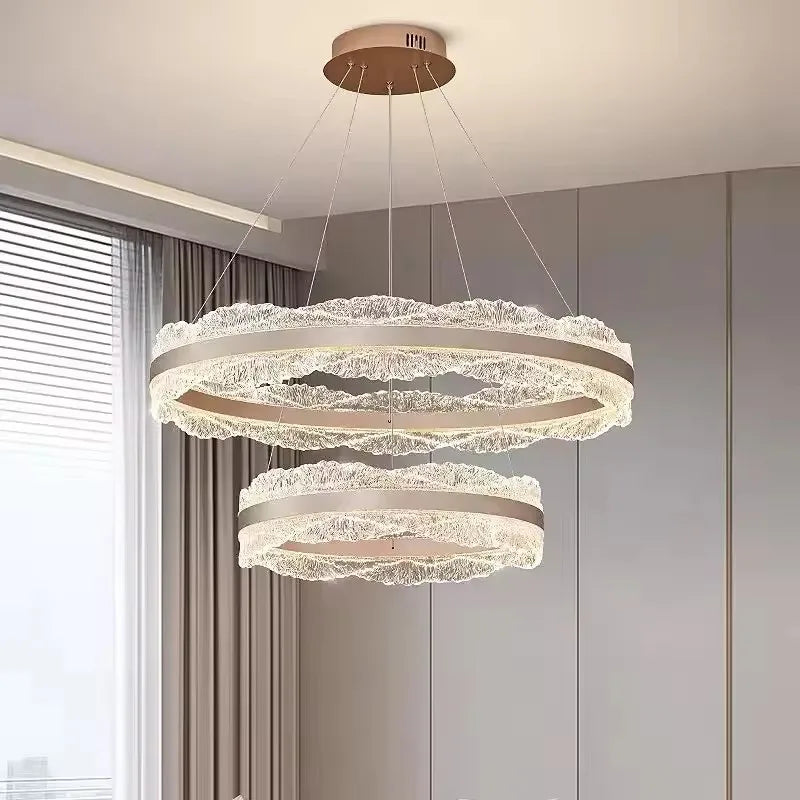 Suspension LED anneaux effet cristal, aluminium brossé, Ø 40 à 80 cm