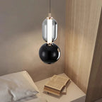 Suspension design capsule de verre fumé sur sphère laquée, LED 10 W