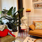 Lampadaire dôme en verre orange, tige chromée, style années 70