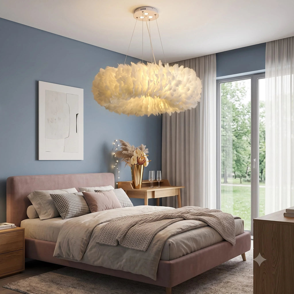 Lustre couronne de plumes Ø 50 à 80 cm, ampoules LED fournies