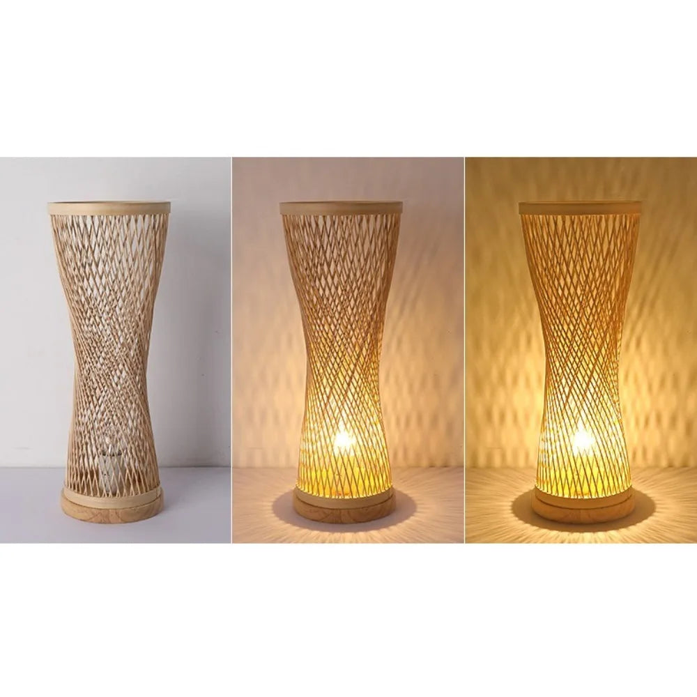 Suspension sablier en bambou torsadé, ou lampe à poser assortie