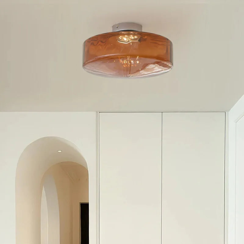 Plafonnier LED tambour en verre ambré strié, Ø 20, 28 ou 38 cm