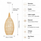 Suspension goutte en rotin et bois clair, Ø 25 ou 35 cm, câble 150 cm