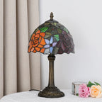 Lampe de chevet style Tiffany en vitrail à roses rouges et orangées