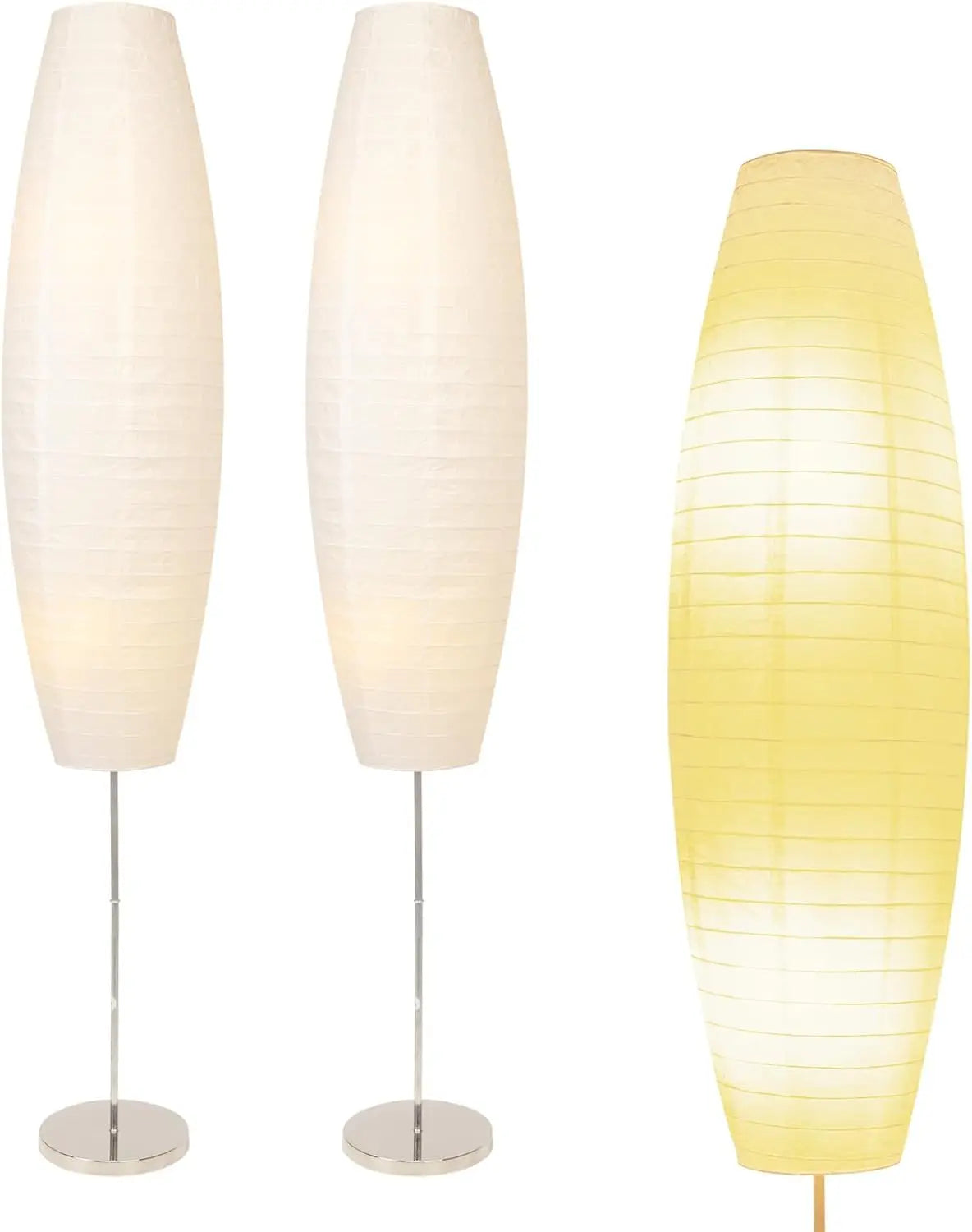 Lot de 2 lampadaires ovales en papier de riz, 150 cm, douille E27