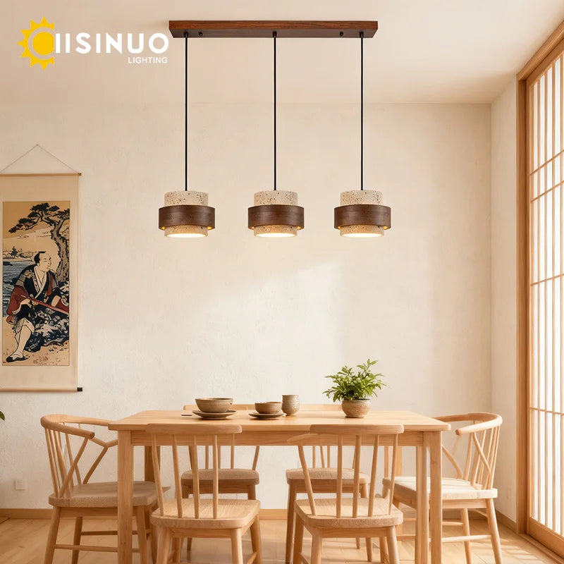 Lustre barre en pierre et bois pour îlot, LED 3000K, 4000K ou 6000K