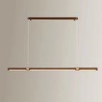 Suspension LED tube en bois et bagues dorées, 90 à 180 cm