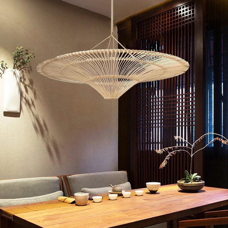 Grand lustre chapeau en rotin, Ø 60 à 130 cm, suspendu ou plafonnier