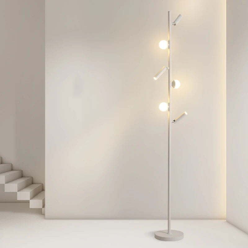 Lampadaire noir à trois boules et trois spots orientables, 158 cm