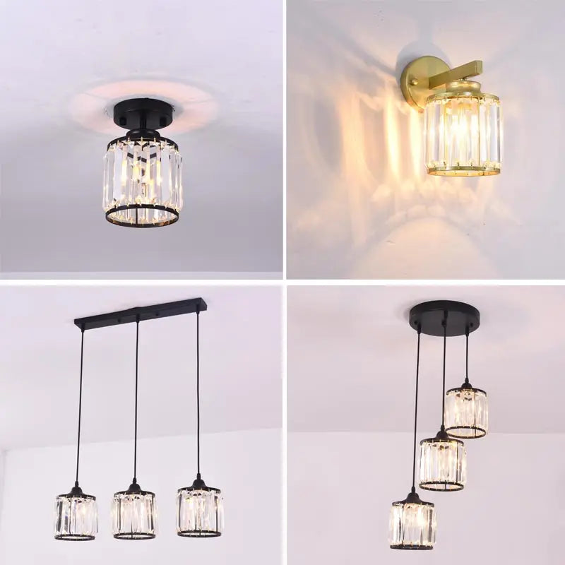 Lustre noir à 3 bras et abat-jour en verre facetté, Ø 57 cm