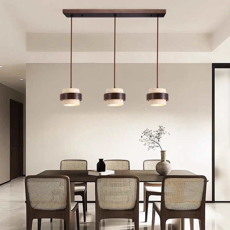 Lustre en pierre et bois foncé, 1 à 4 lumières LED, blanc chaud