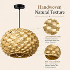 Suspension boule en bambou tressé à écailles, Ø 30 cm, câble 150 cm