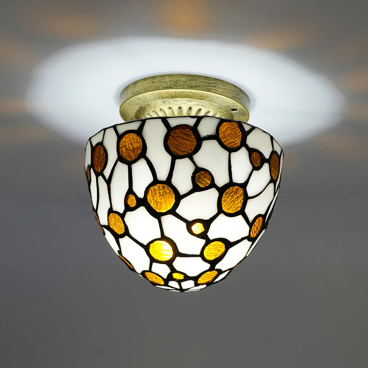 Plafonnier style Tiffany, coupole en verre teinté Ø 18 cm