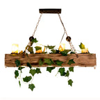 Lustre poutre en bois vieilli, 4 bougies E14 et 3 spots, 100 cm
