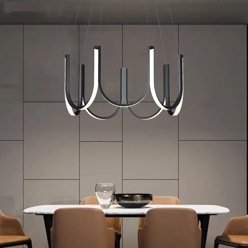Lustre LED à arcs en U suspendus, 6 ou 7 arcs, Ø 65 ou 80 cm