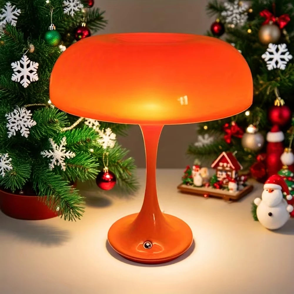 Lampe champignon rétro sans fil orange ou blanche, dôme amovible