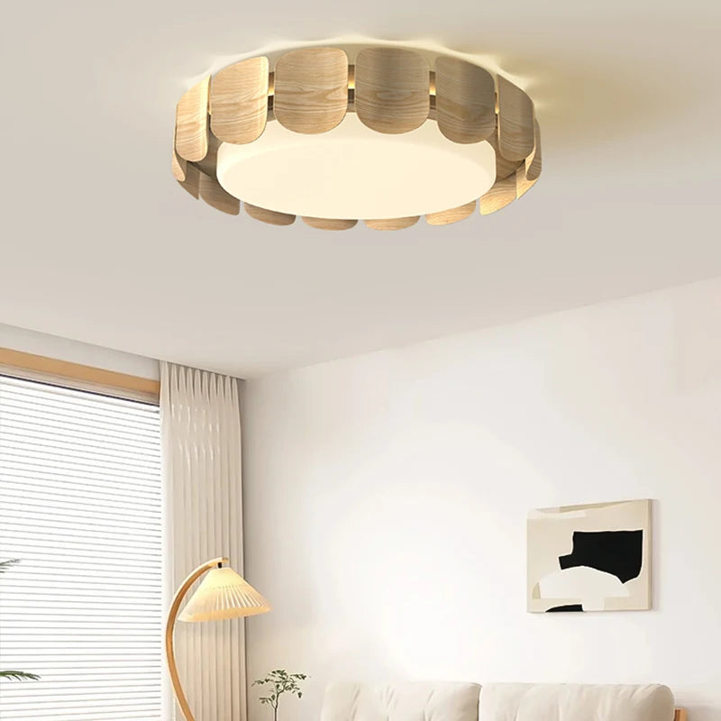 Plafonnier à pétales en bois ton noyer Ø 50 cm, LED trois teintes