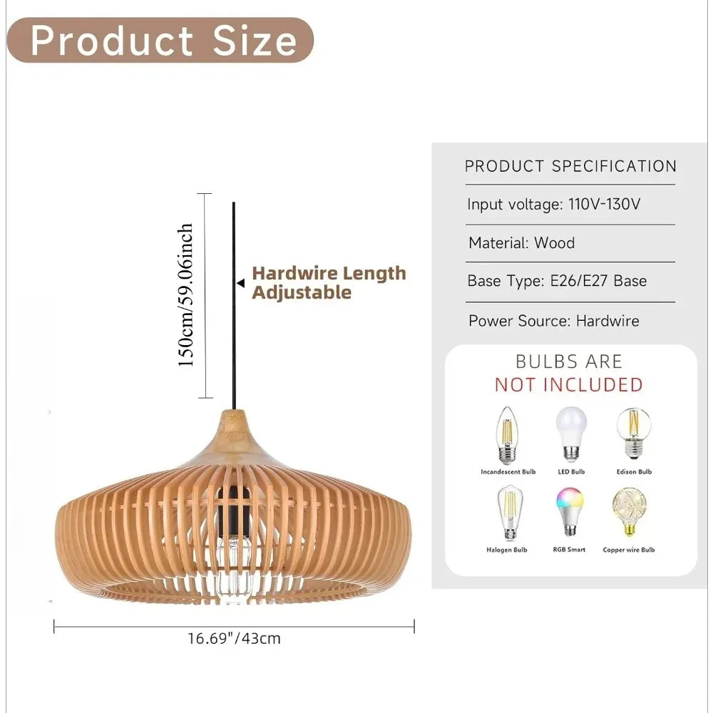 Suspension en lattes de bois Ø 43 cm, noyer ou bois clair, E27