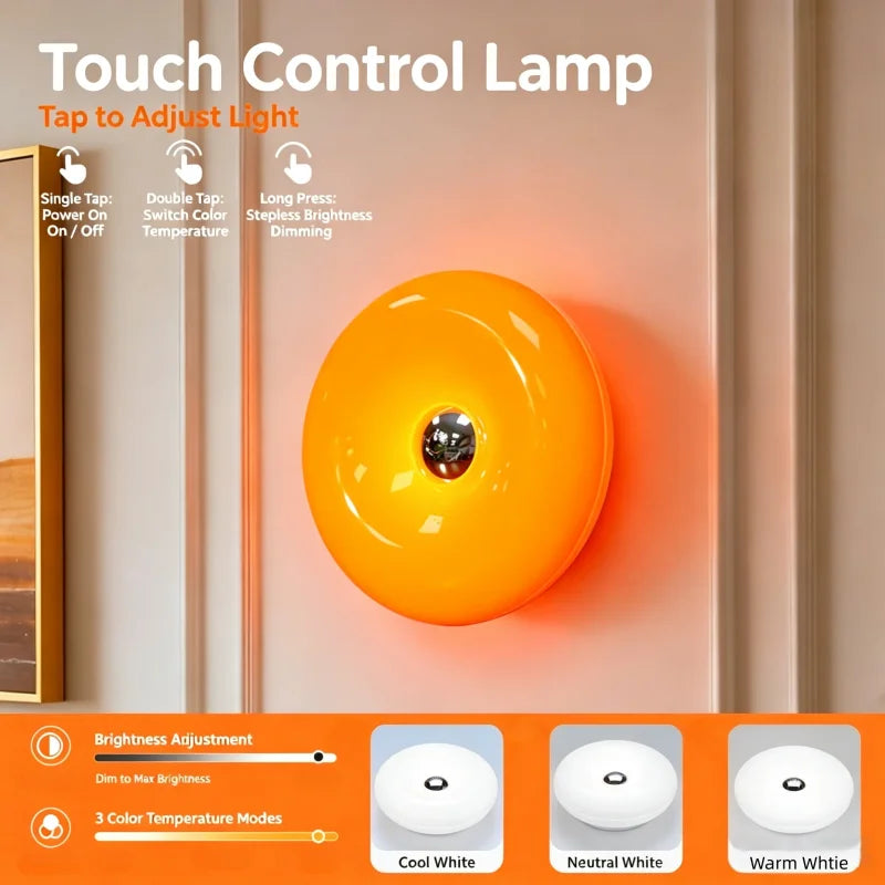 Lampe d'ambiance ronde orange tactile, rechargeable, Ø 22,5 cm