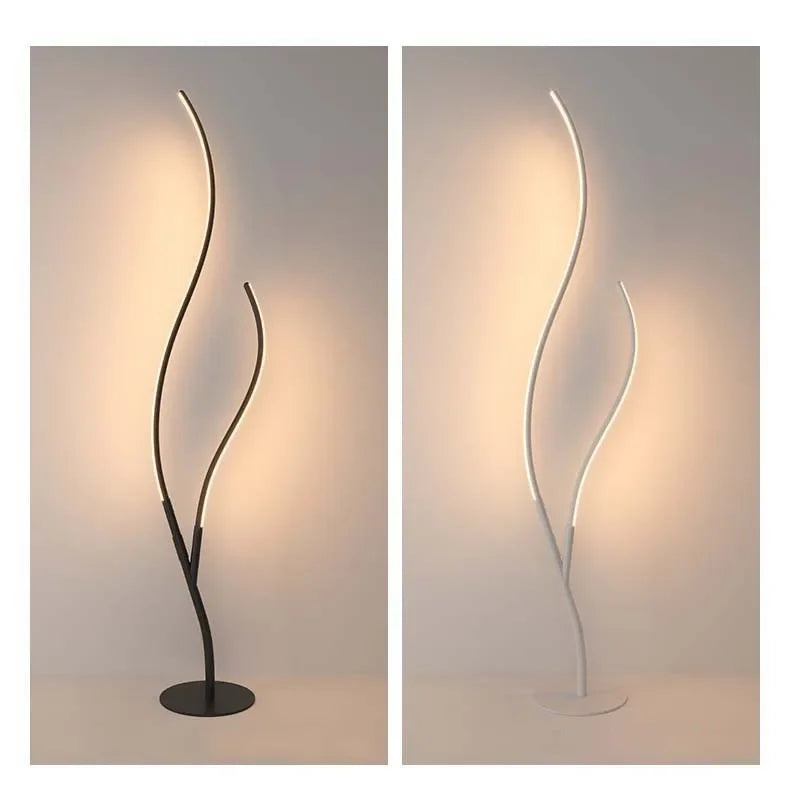 Lampadaire LED sculpture à deux tiges lumineuses ondulées, 145 cm