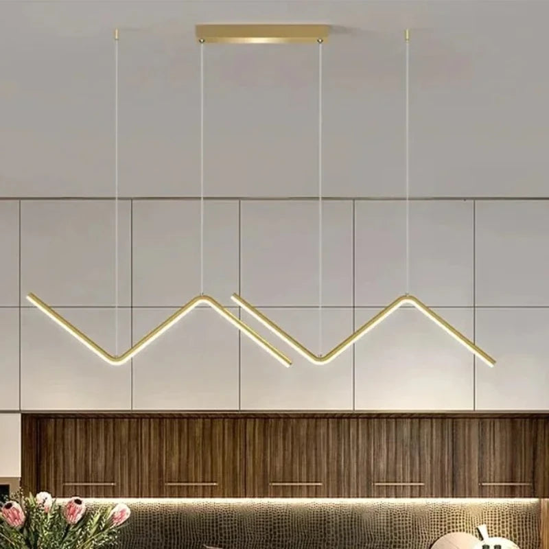 Suspension LED zigzag 90 cm, double ligne lumineuse noire ou dorée