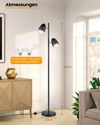 Lampadaire noir à deux têtes orientables, 163 cm, ampoules fournies