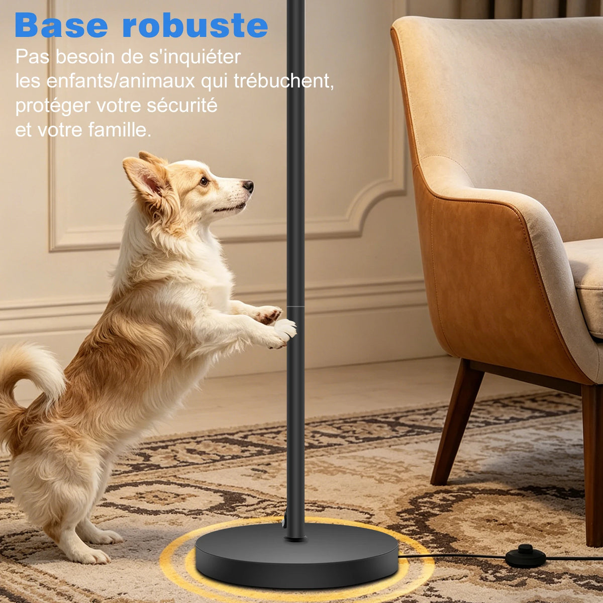 Lampadaire arc noir à abat-jour en lin beige, 170 cm, E27