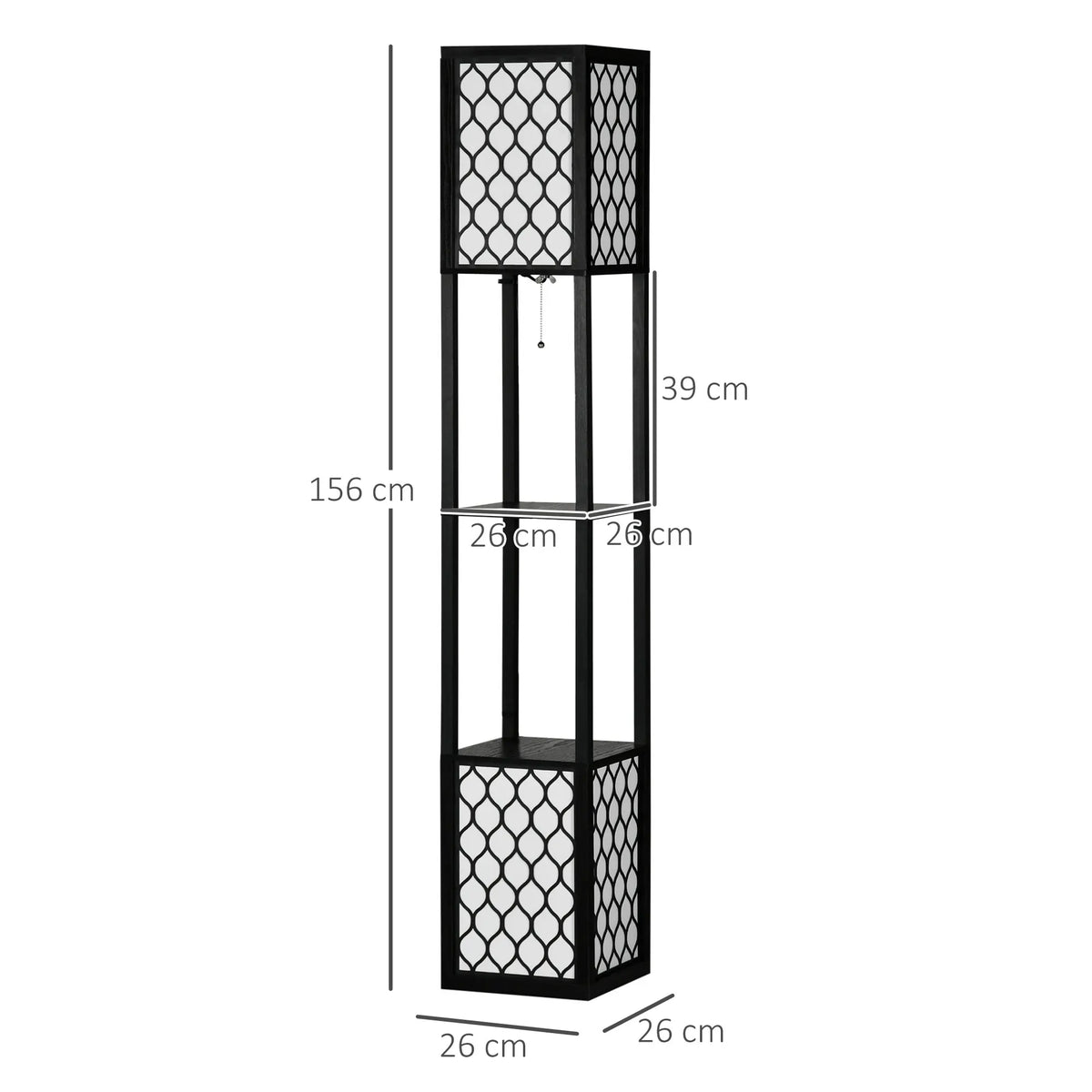 Lampadaire colonne à étagères, deux lumières ajourées, 156 cm