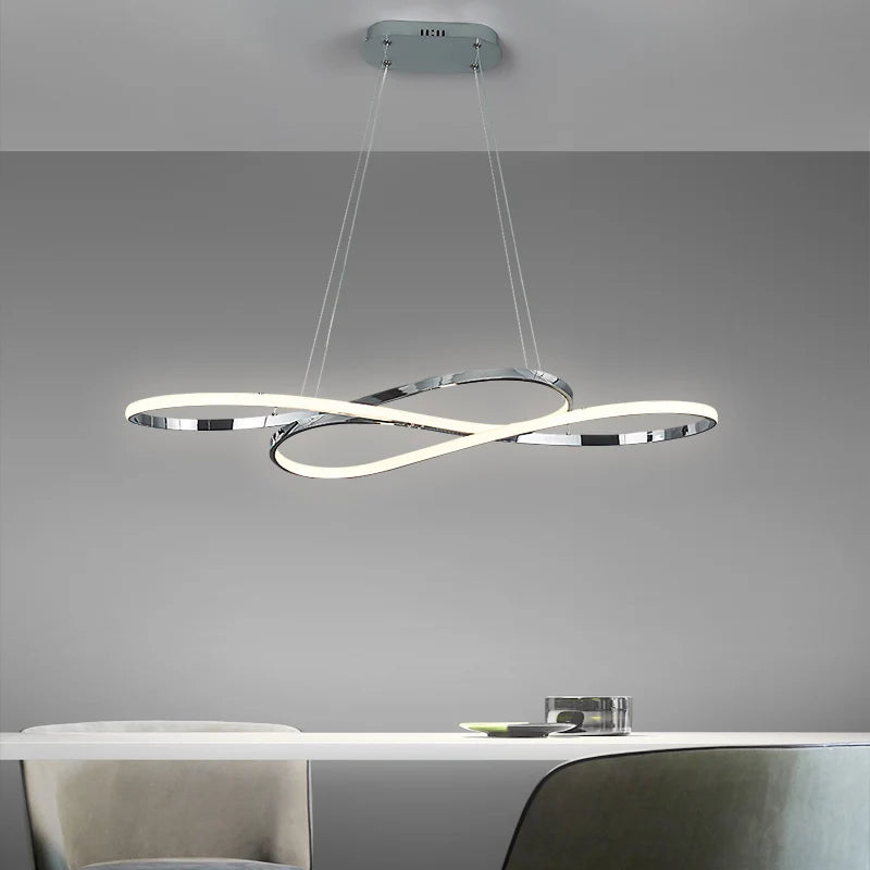 Suspension LED ruban ondulé 100 cm, aluminium chromé ou doré