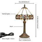 Petite lampe de chevet Tiffany en vitrail blanc, frise de feuilles