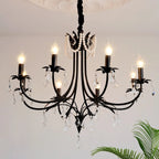 Lustre noir à perles et pampilles de style français, bougies E14