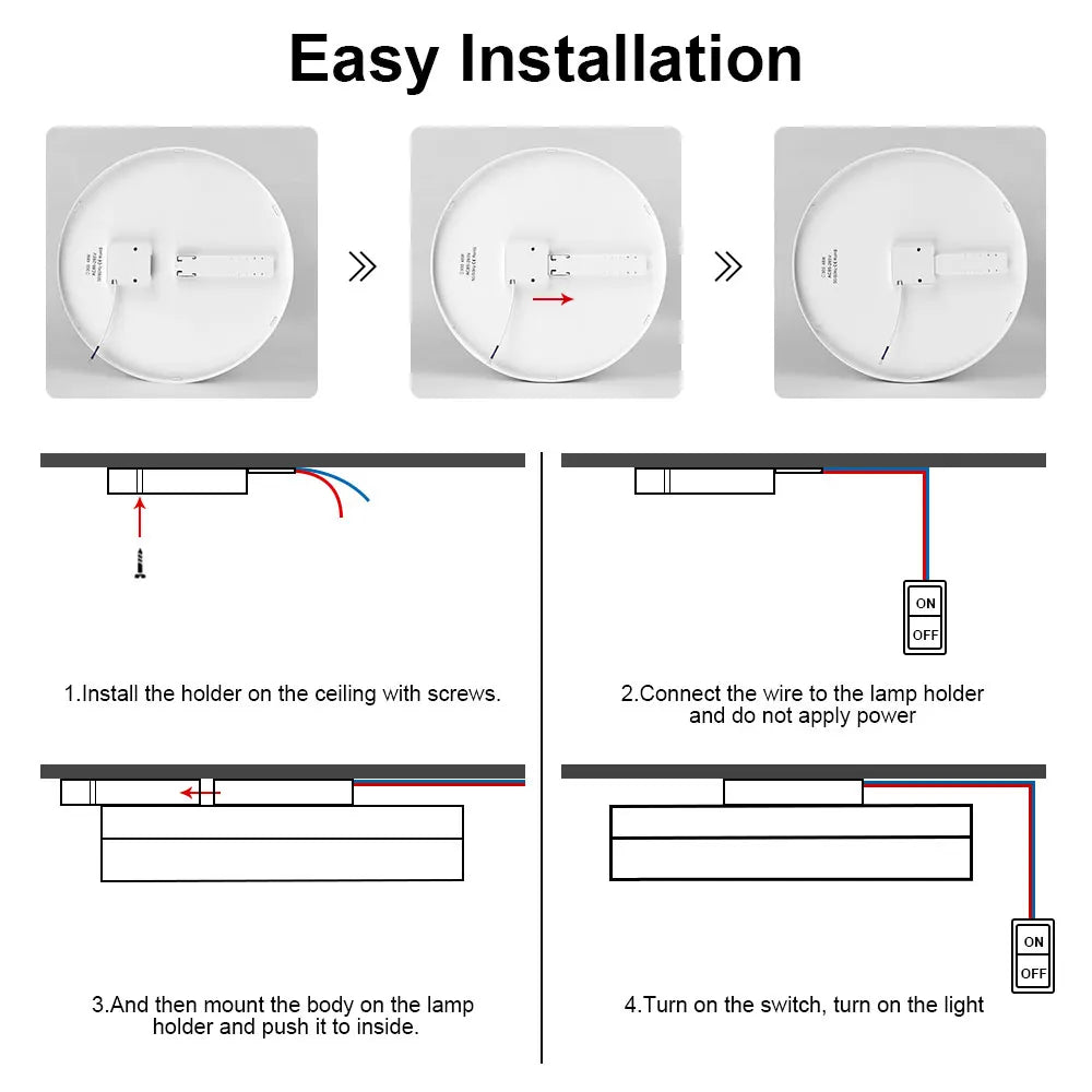 Plafonnier LED extra-plat rond ou carré, 4 cm d'épaisseur, 18 à 48 W