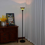 Lampadaire torchère en vitrail, vasque Ø 20 cm et pied noir 155 cm