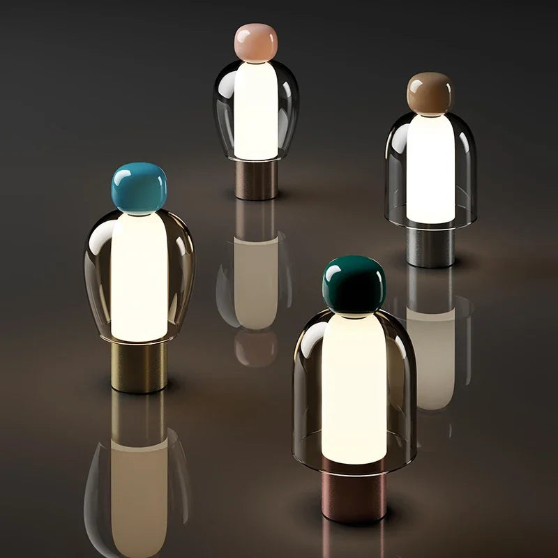 Lampe sans fil cloche en verre fumé et boule colorée, 23 cm