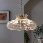 Suspension verre effet glace fondue, cerclage doré, Ø 40 ou 50 cm