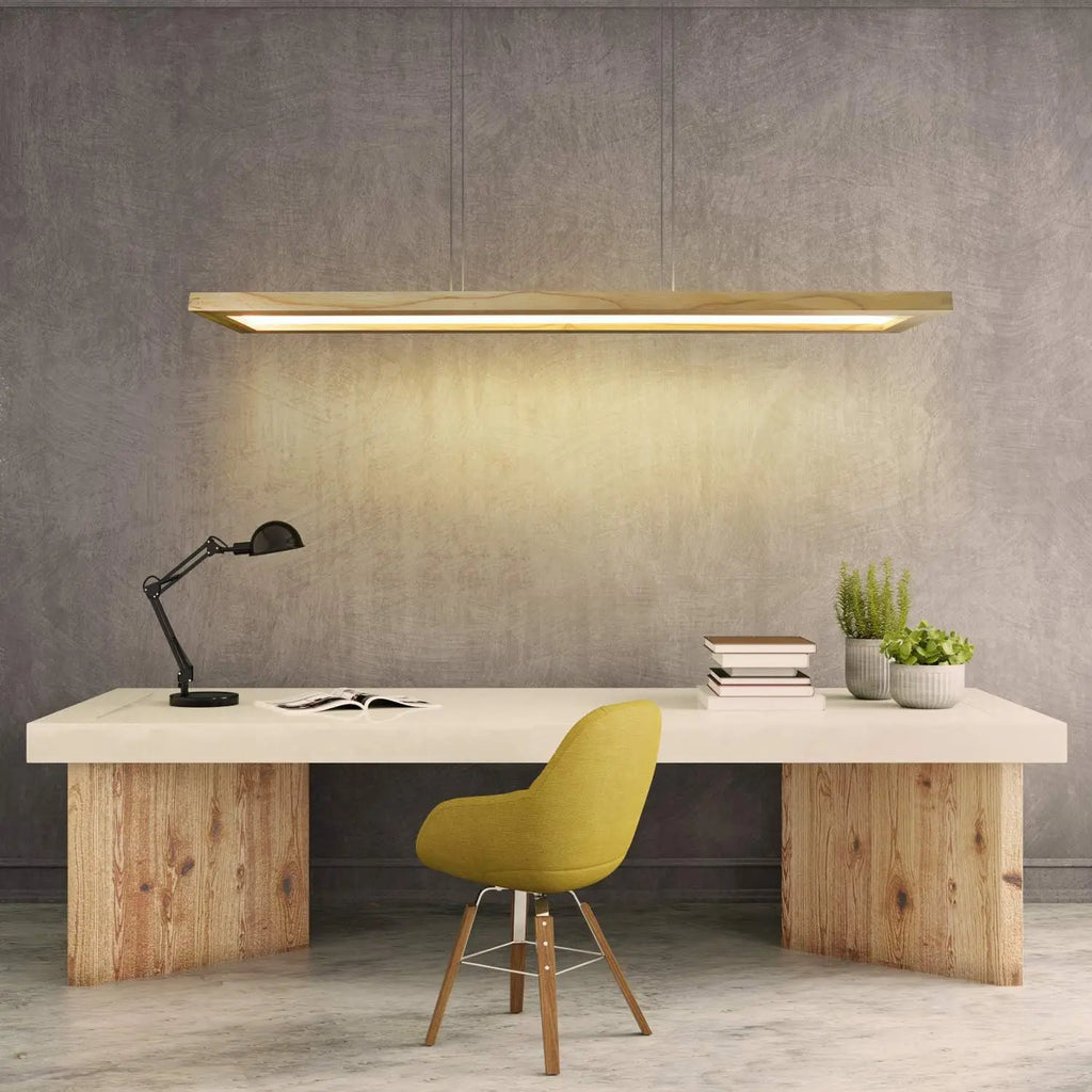 Suspension LED cadre en bois 100 cm, télécommande et hauteur réglable