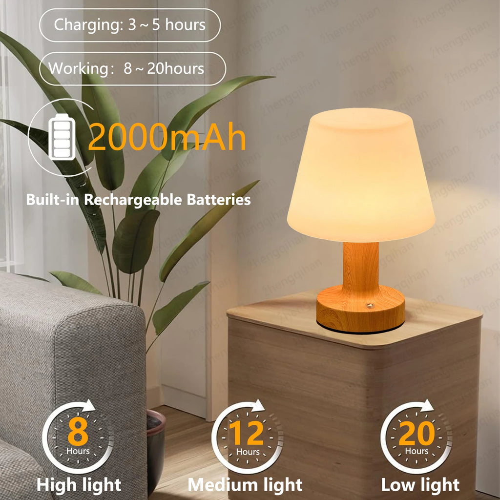 Lampe de chevet sans fil tactile 2700K, abat-jour opalin