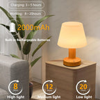 Lampe de chevet sans fil tactile 2700K, abat-jour opalin